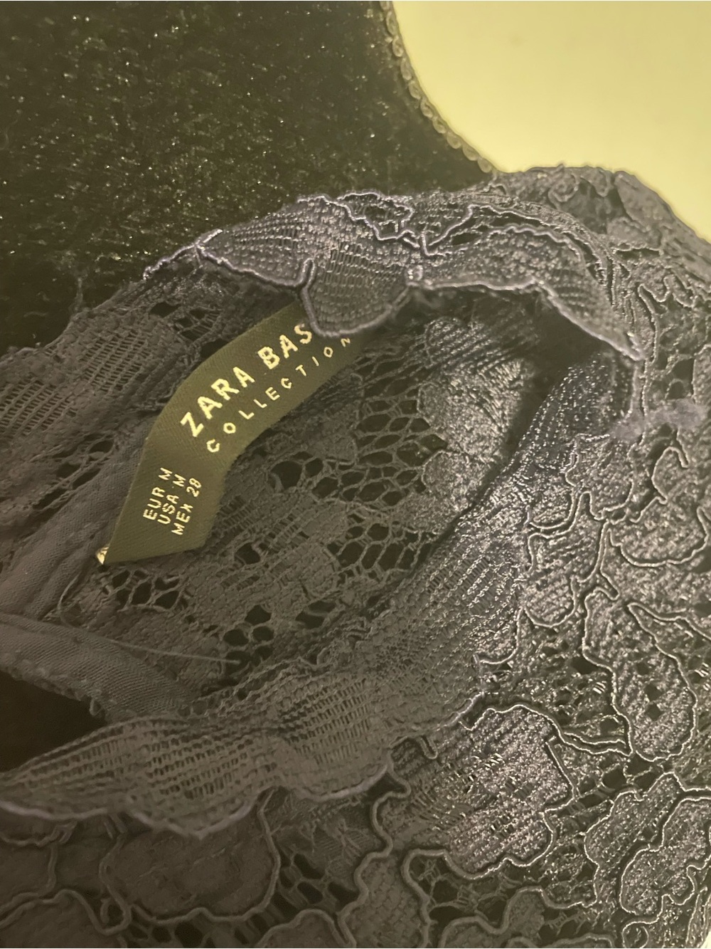 Zara Navy Lace Yoke Striped Tie-Side Blouse - Picture 4 of 4